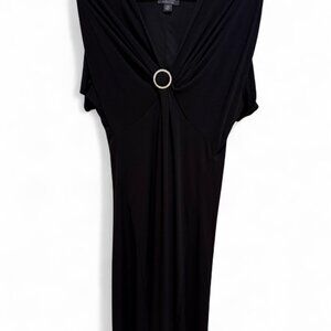 Black Classy Knee Length Cocktail Dress w/silver sparkle brooch detail